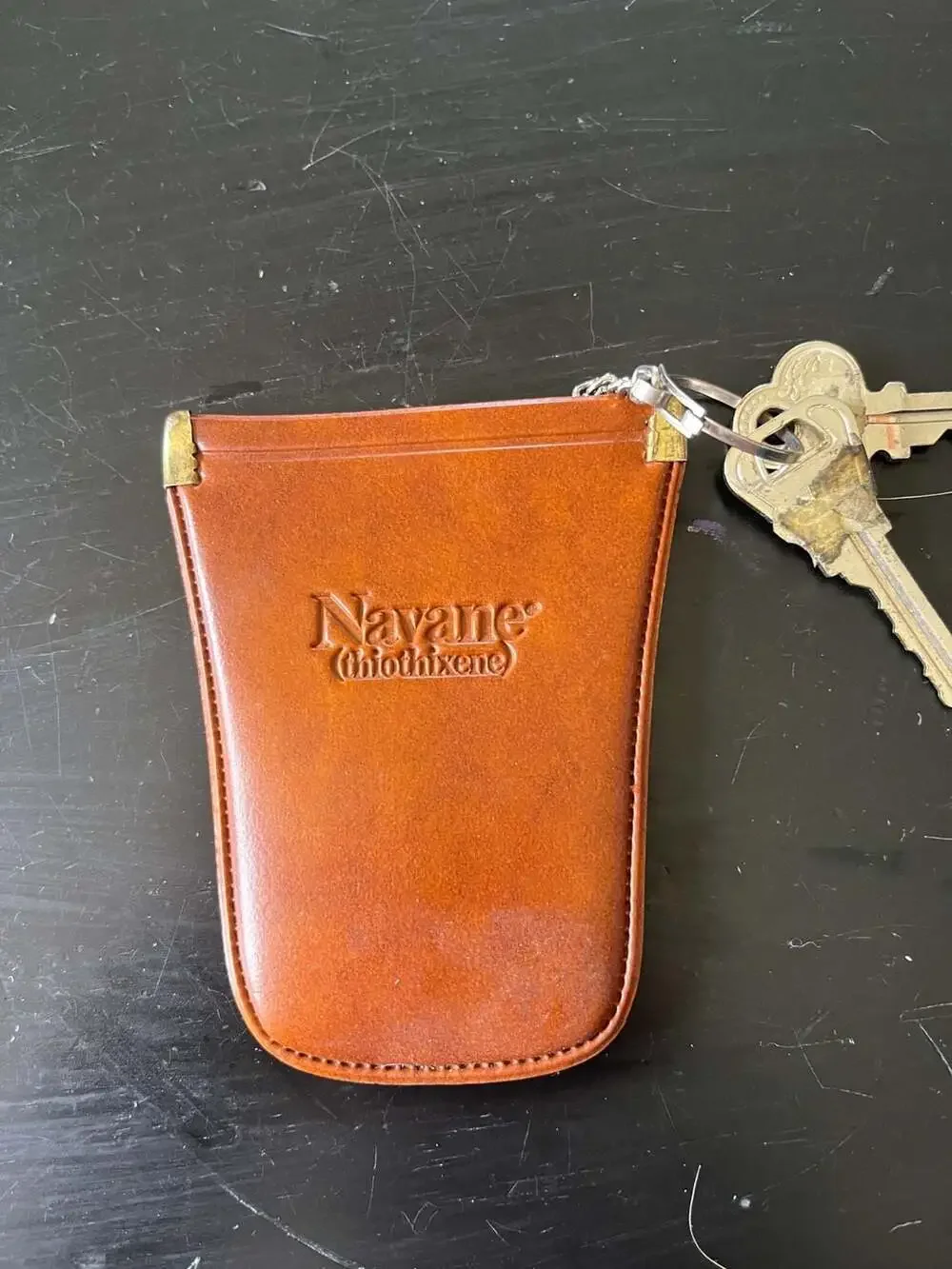 Vintage Navane Pharma Key Pouch, Tan Leather-Look Pharmaceutical Collectible